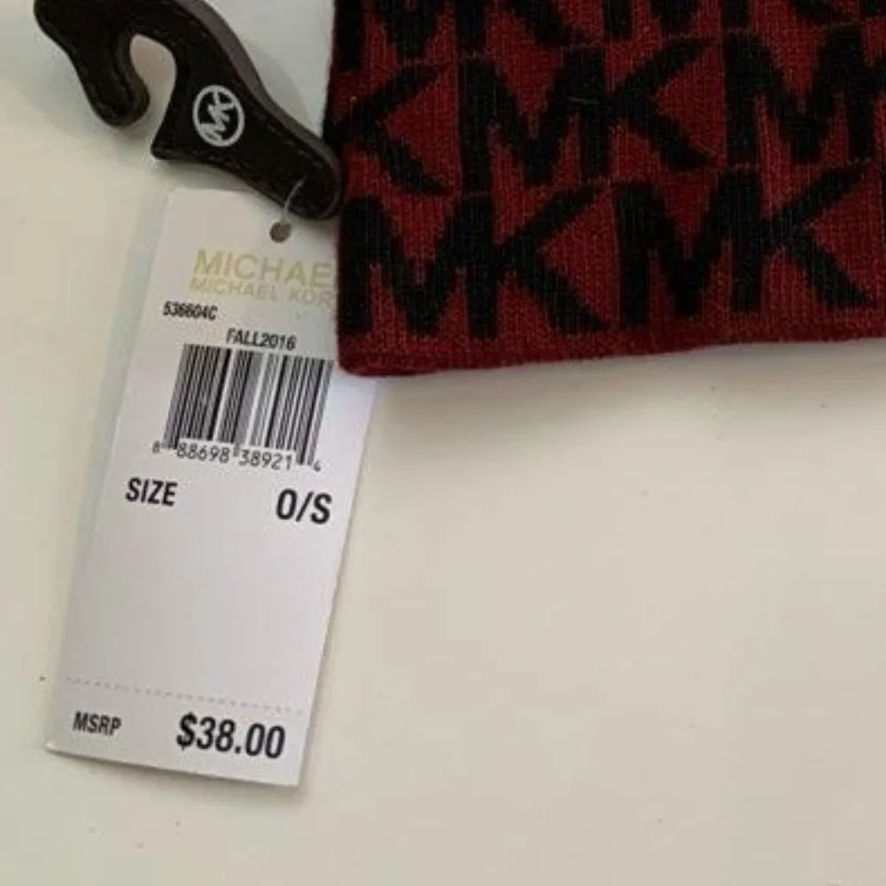 Michael Kors signature headband in a burgundy and black MK logo print